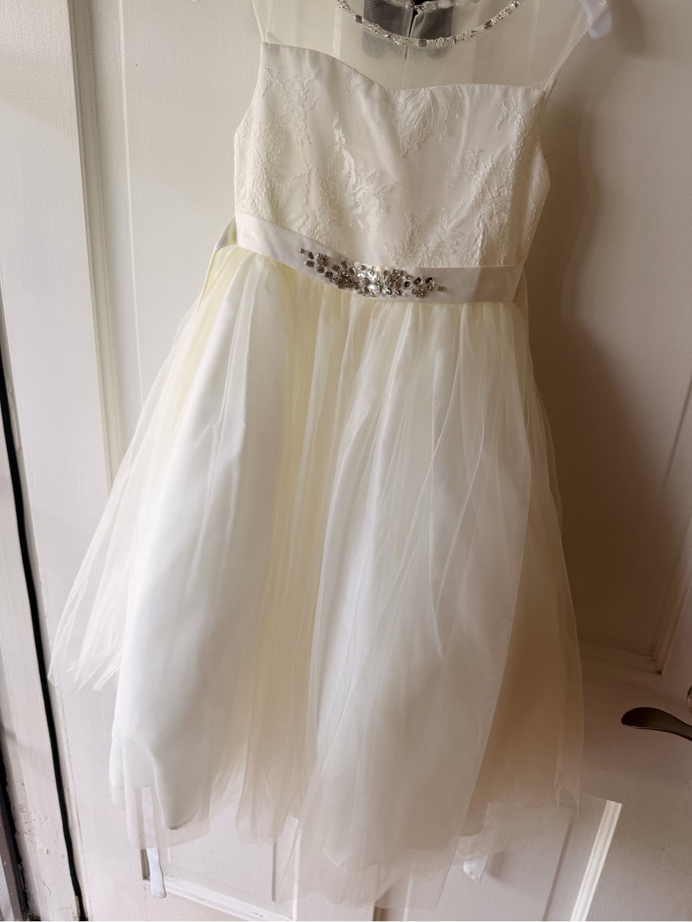 Tip Top Kids Cream Tulle Dress with Jeweled Waistband